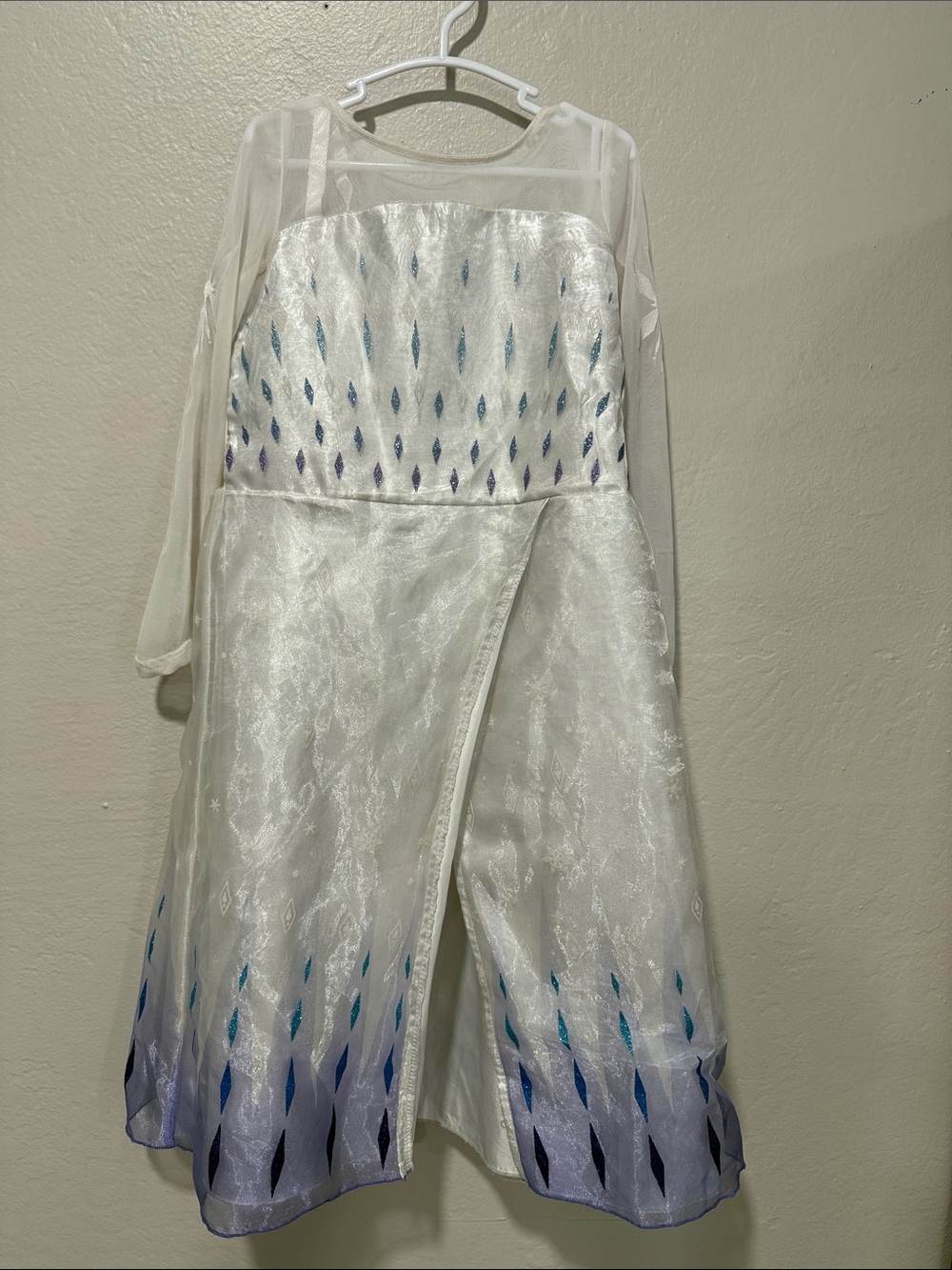 Disney frozen Elsa White Dress with Blue and Purple Accents sheer sleeves